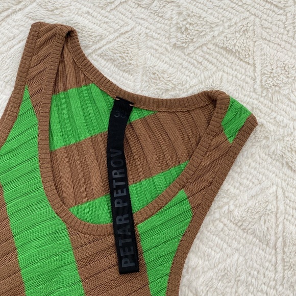 Brand new Petar Petrov green/brown Abbas asymmetric ribbed striped silk dress - Picture 4 of 8
